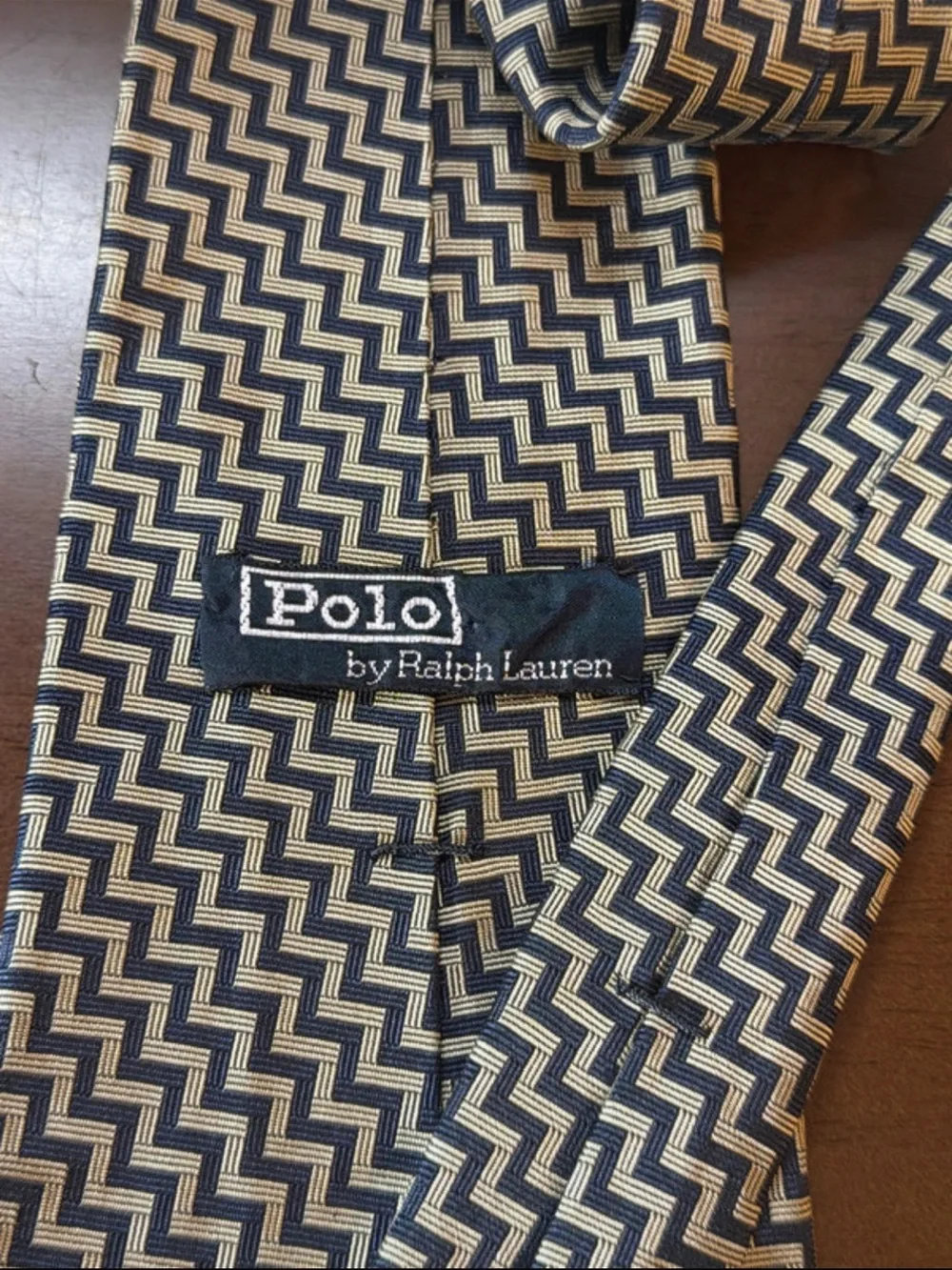 Ralph Lauren Chevron Zigzag Tie in Navy and Gold